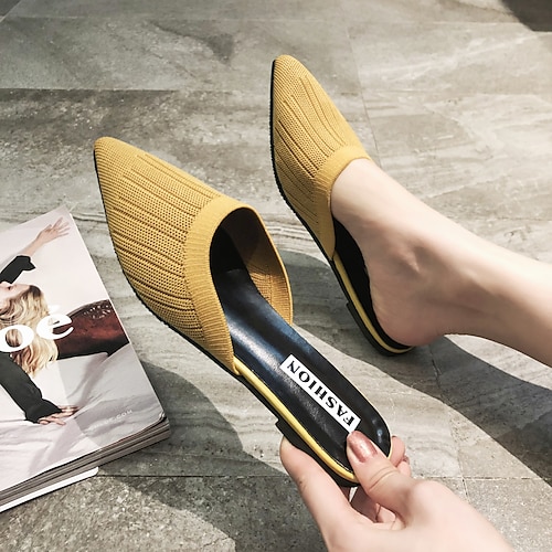 

Women's Mules Daily Plus Size Heeled Mules Loafer Mules Summer Flat Heel Pointed Toe Tissage Volant Loafer Solid Colored Black Yellow Beige