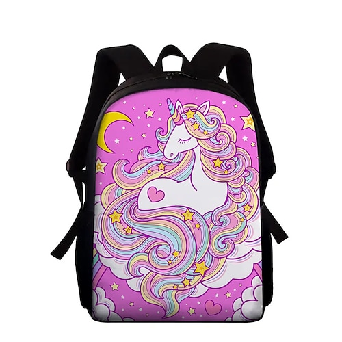 

Kids Unisex School Bag Commuter Backpack 3D Oxford 300D 3D Print Unicorn Large Capacity Zipper Print School Daily Black