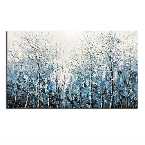 

Oil Painting Handmade Hand Painted Wall Art Forest Textured Blue Winter Forest Landscape Acrylic Abstract Home Decoration Decor Rolled Canvas No Frame Unstretched