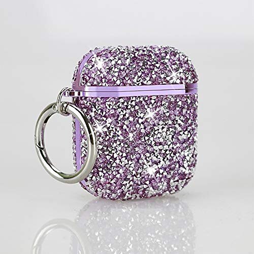 

Compatible for Apple AirPods Case, Luxury Glitter Diamond Hard Cover,Shockproof Protective AirPods Accessories with Keychain Case for AirPods Charging Case - Purple