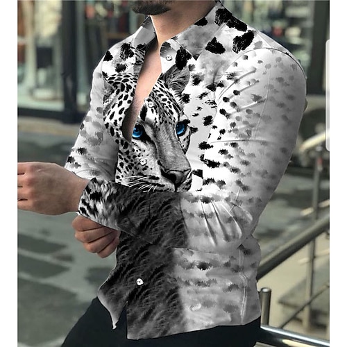 

Hombre Camisa Camisa gráfica Animal Leopardo Cuello Vuelto Blanco Impresión 3D Diario Festivos Manga Larga Impresión 3D Abotonar Ropa Moda Design Casual Transpirable