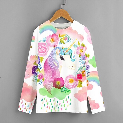 

Kids Girls' T shirt Long Sleeve Pink 3D Print Floral Unicorn Animal Daily Indoor Outdoor Active Fashion Daily Sports 3-12 Years