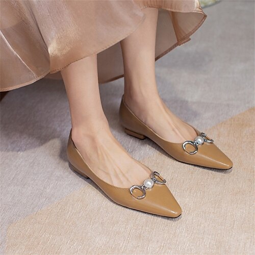 

Women's Flats Daily Dress Shoes Mary Jane Flat Heel Pointed Toe Casual Walking Shoes PU Leather Loafer Solid Colored Light Brown Beige Gray