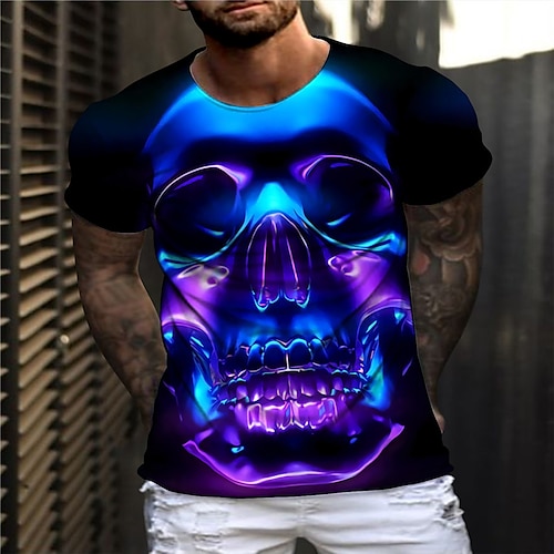 

Men's Unisex T shirt Tee Skull Graphic Prints Skeleton Crew Neck Blue 3D Print Daily Holiday Short Sleeve Print Clothing Apparel Designer Casual Big and Tall / Summer / Summer