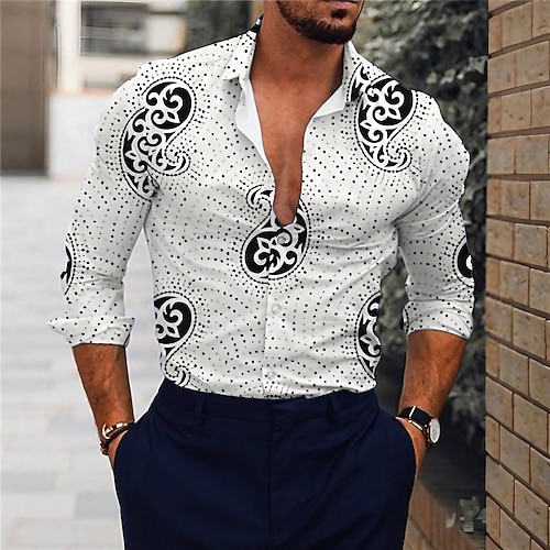 

Men's Shirt Graphic Shirt Floral Turndown Black 3D Print Outdoor Street Long Sleeve Button-Down Print Clothing Apparel Fashion Designer Casual Breathable / Summer / Spring / Summer