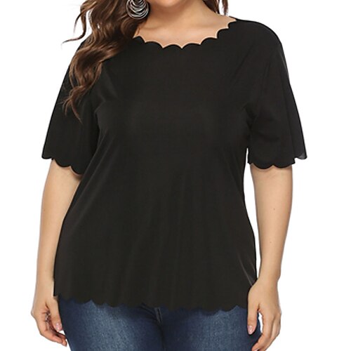

Women's Plus Size Tops T shirt Tee Plain Short Sleeve Crewneck Streetwear Daily Going out Polyester Spring Summer Black Wine