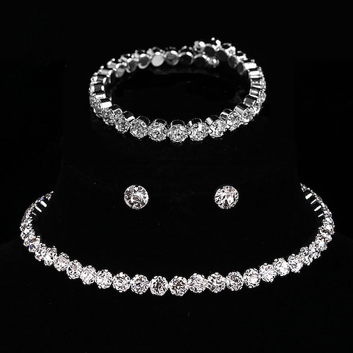 

Bridal Jewelry Sets Three-piece Suit Rhinestone Chrome 1 Necklace 1 Bracelet Earrings Women's Elegant Fashion Holiday Retro Precious Round Jewelry Set For Party Wedding Gift / Engagement