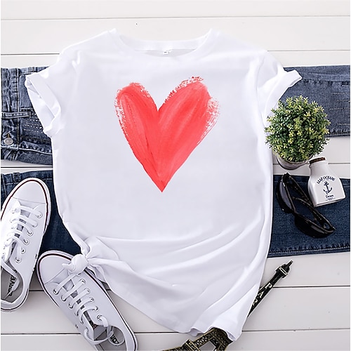 

T shirt Tee Femme Noir Blanche Vert Claire Graphic Cœur Imprimer Manche Courte du quotidien Saint Valentin basique Col Rond Normal 100% Coton Standard La Saint-Valentin Couple S