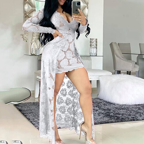 

Mujer Vestido de Fiesta Vestido de encaje Vestido tubo vestido largo vestido largo Negro Blanco Vino Manga Larga Floral Encaje Invierno Otoño Escote en Pico Fiesta Fiesta Vestido de invierno vestido