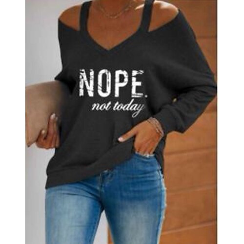 

Women's Sweatshirt Pullover Basic Streetwear Monograms Cold Shoulder Black Blue Gray Text Daily V Neck Long Sleeve S M L XL XXL