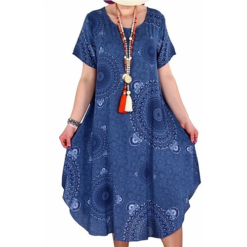 

Women's Casual Dress Midi Dress Black Blue Pink Short Sleeve Floral Print Spring Summer Crew Neck Modern Weekend 2022 S M L XL XXL 3XL 4XL 5XL