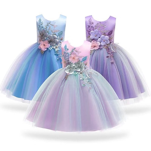 

kinder mädchen kleid spitze blumen party blau lila rosa baumwolle elegant bunt kleider ganzjährig 3-12 jahre