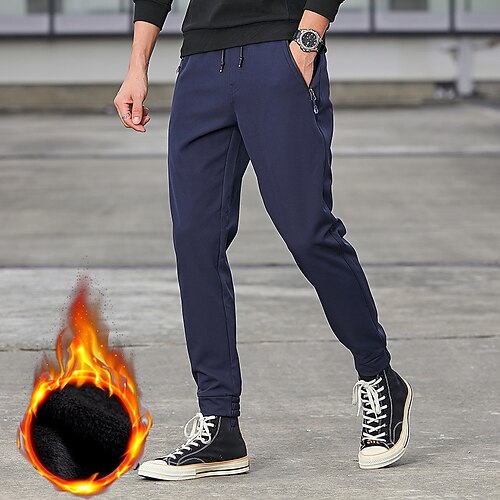 

Men's Fleece Lined Pants Hiking Pants Trousers Softshell Pants Drawstring Winter Outdoor Thermal Warm Ripstop Windproof Fleece Lining Zipper Pocket Elastic Waist Pants / Trousers Bottoms Black Navy