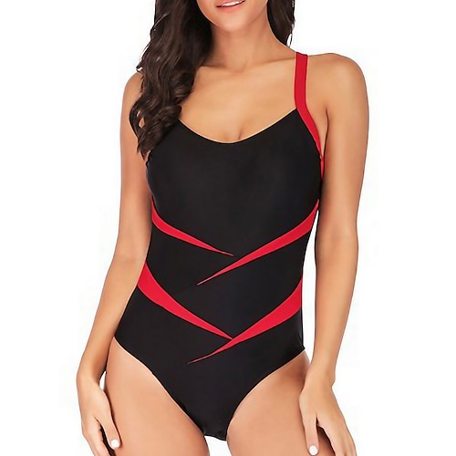 

Women's Swimwear One Piece Monokini Plus Size Swimsuit Tummy Control Open Back for Big Busts Solid Color White Red Strap Bathing Suits New Vacation Fashion / Modern / Padded Bras