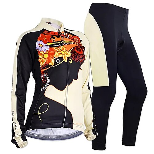 

Women's Cycling Jersey with Tights Long Sleeve Mountain Bike MTB Road Bike Cycling Winter Black Floral Botanical Bike Clothing Suit Thermal Warm Windproof Fleece Lining Breathable Anatomic Design
