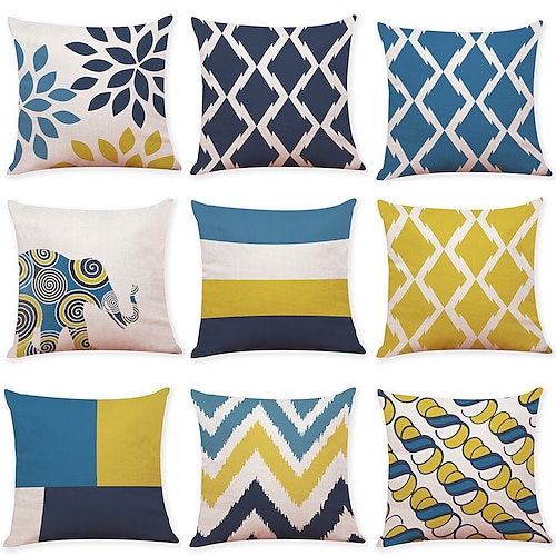 

Geometric Double Side Cushion Cover 9PC Soft Decorative Square Throw Pillow Cover Cushion Case Pillowcase for Bedroom Livingroom Superior Quality Machine Washable Indoor Cushion for Sofa Couch Bed Chair