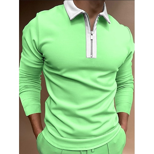 

Per uomo POLO Camicia da golf Golf Tinta unica Collo ripiegabile Verde Cachi Blu marino Nero Esterno Informale Manica lunga Cerniera Abbigliamento Di tendenza Abbigliamento sportivo Informale Comodo