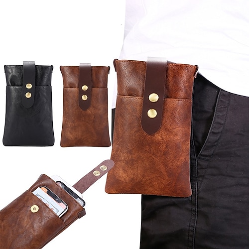

men's leather mobile phone bag iphone bag first layer cowhide small flip card pocket wallet holster