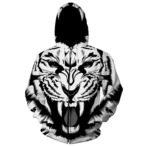 

Men's Unisex Hoodie Full Zip Hoodie Jacket Black Hooded Tiger Graphic Prints Zipper Print Daily Sports 3D Print Designer Casual Big and Tall Spring Fall Clothing Apparel Hoodies Sweatshirts Long