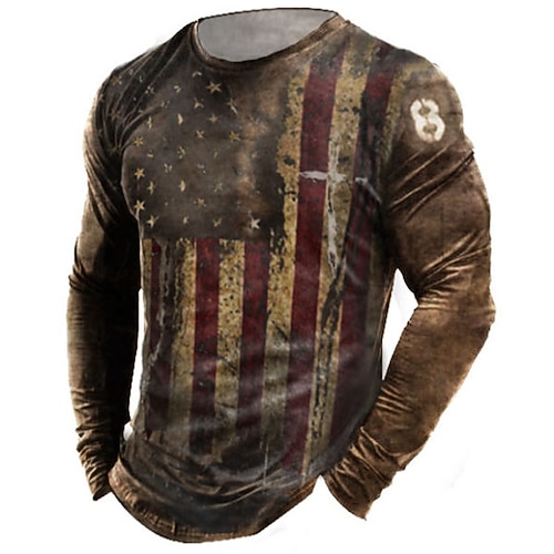 

Men's Unisex T shirt Tee Flag Graphic Prints Crew Neck Green Purple Brown Black 3D Print Daily Holiday Long Sleeve Print Clothing Apparel Streetwear Casual Big and Tall