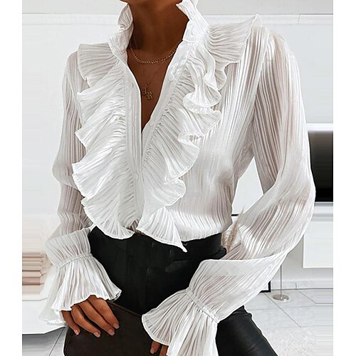 

Dame Skjorte Bluse Sort Hvid Vanlig Langærmet Elegant Afslappet Stående krave Normal S