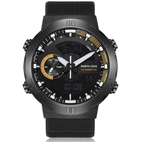

NORTH EDGE Digital Watch for Men Analog - Digital Quartz Stylish Classic Waterproof Alarm Clock Dual Time Zones Alloy Silicone / One Year / Stopwatch / Large Dial / Tachymeter