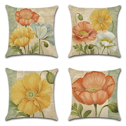 

Floral Double Side Cushion Cover 4PC Soft Decorative Square Throw Pillow Cover Cushion Case Pillowcase for Bedroom Livingroom Superior Quality Machine Washable Indoor Cushion for Sofa Couch Bed Chair