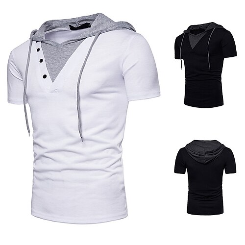 

summer style casual fashion men's an code style fake two-piece hooded short-sleeved t-shirt