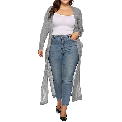 

Femme Grande taille Manteau d'hiver Manteau pull Poche Fendu Plein Extérieur Casual manche longue Col V Longue Automne Printemps Vert armée clair Noir Rose Claire XL XXL 3XL