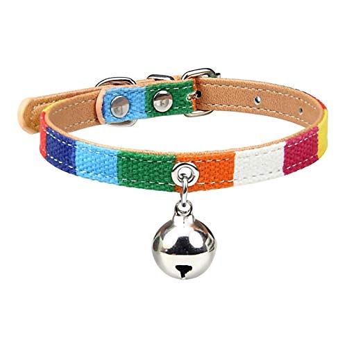 

Oniuk Dog Collars, Cat Collars with Bell, Rainbow Nylon Fabric Pet Collar, Adjustable Pet Collars for Kittens & Puppies, Large