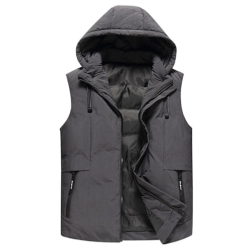 

Men's Hiking Vest Quilted Puffer Vest Down Vest Sleeveless Winter Jacket Trench Coat Top Outdoor Thermal Warm Windproof Breathable Lightweight Winter Pocket Chinlon Down Black Grey Skiing Fishing