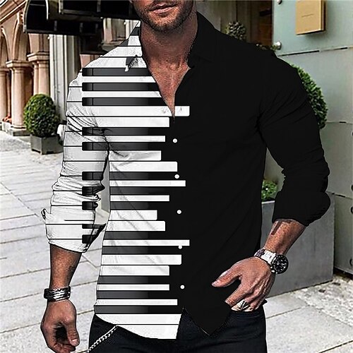 

Men's Shirt Graphic Shirt Pano Keys Turndown Black 3D Print Outdoor Street Long Sleeve Button-Down Print Clothing Apparel Fashion Designer Casual Breathable / Summer / Spring / Summer