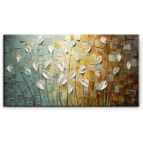 

Oil Painting Handmade Hand Painted Wall Art Modern Thick Oil Knife White Flowers Abstract Home Decoration Decor Stretched Frame Ready to Hang