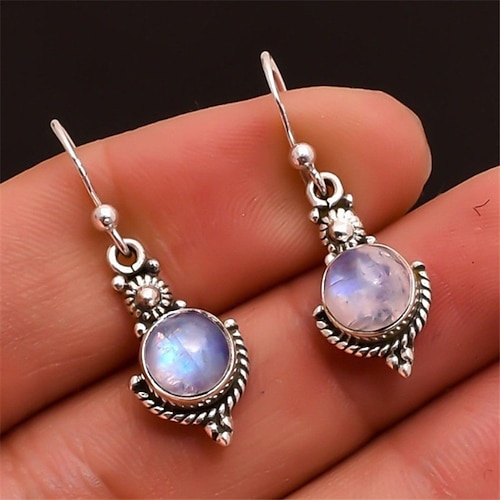 best selling new moonstone retro earrings fashion thai silver colorful gemstone ear hook ear jewelry