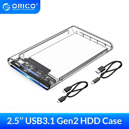 

ORICO 2.5 Inch Transparent HDD Case SATA to USB 3.1 Gen2 10Gbps External Hard Drive Case HDD Enclosure SSD Disk Case Support UASP