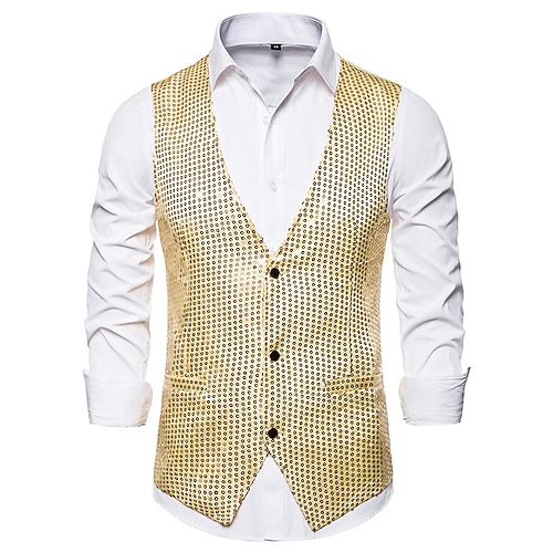 

Herre Vinter jakke Vest Gilet Bryllup Forretning Afslappet V-hals Smart Casual Jakke Overtøj Ensfarvet Sølv Sort Vin