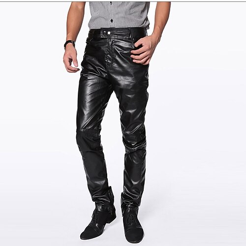 pantaloni neri da uomo in ecopelle pantaloni slim fit moda pantaloni a  matita del 2022 a US $26.17