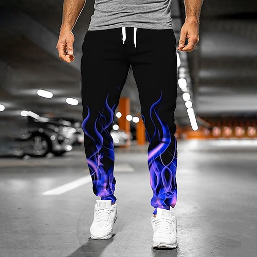 

Men's Sweatpants Joggers Trousers Drawstring Side Pockets Elastic Waist Graphic Abstract Flame Outdoor Sports Full Length Casual Daily Designer Casual / Sporty Black Micro-elastic / Elasticity