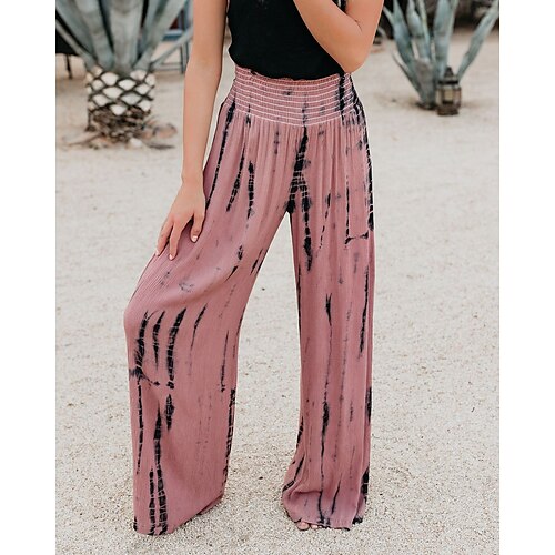 

Women's Culottes Wide Leg Chinos Pants Trousers Blue Pink Orange Mid Waist Fashion Casual Weekend Micro-elastic Full Length Comfort Tie Dye S M L XL XXL / Loose Fit