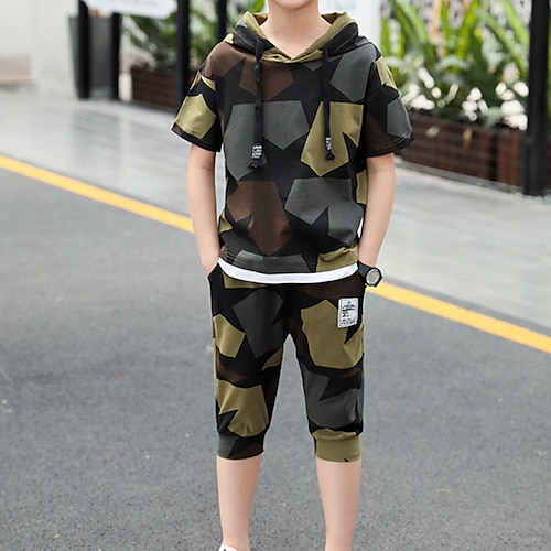 

Ensemble de Vêtements Garçon Enfants 2 Pièces Manches Courtes Vert Rouge Camouflage Imprimer Coton Intérieur Extérieur Décontractée du quotidien Normal 3-13 ans / L'autume / Printemps / Eté