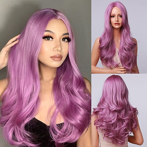 

Purple Wig Purple Synthetic Wig Ladies Long Purple Wave Wig Heat-resistant Hair Natural Looking For Daily Party Cosplay