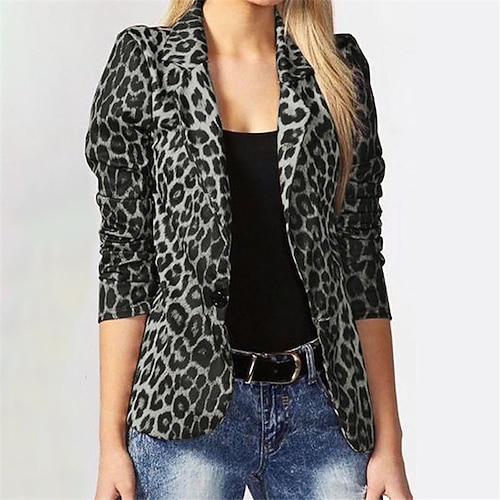 

Women's Suits Blazer Outdoor Street Daily Spring Summer Regular Coat Regular Fit Breathable Streetwear Elegant Jacket Long Sleeve Leopard Print Gray Khaki Brown