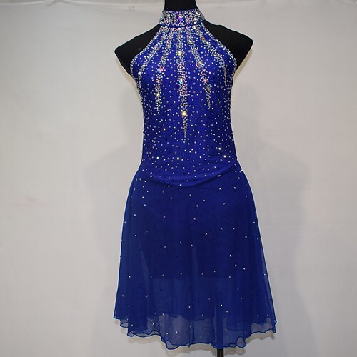 

Figure Skating Dress Women's Girls' Ice Skating Dress Outfits Royal Blue Mesh Spandex High Elasticity Competition Skating Wear Handmade Crystal / Rhinestone Sleeveless Ice Skating Figure Skating