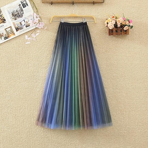 

Women's Skirt Swing Midi Organza Green Blue Khaki Skirts Winter Pleated Layered Lined Fashion Casual Daily Weekend One-Size / Loose Fit
