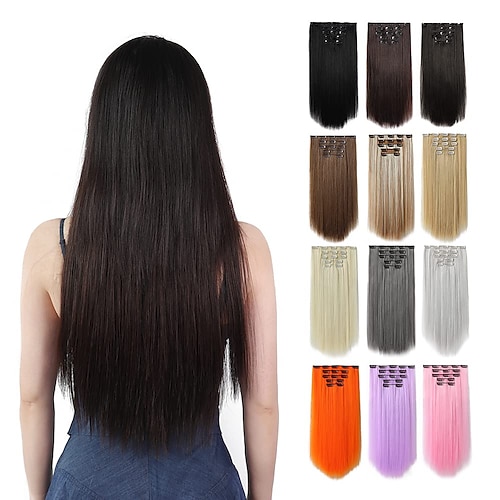 

Clip in Hair Extensions Light Brown with Bleach Blonde Wavy Curly Fluffy 18 Inch 5PCS Thick Synthetic Hairpieces Full Head Natural Soft for Women Long Straight 22 Inches Hair Extension 145g / 5.1 Oz