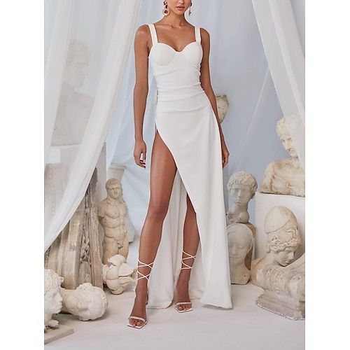 

Sheath / Column Evening Dresses Empire Dress Wedding Guest Floor Length Sleeveless Sweetheart Neckline Stretch Fabric with Slit 2022 / Formal Evening