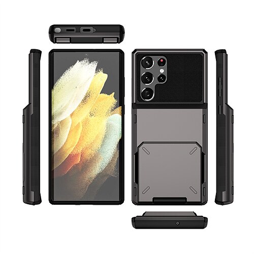 

Phone Case For Samsung Galaxy Back Cover S22 Ultra S21 S20 Plus S20 FE S9 S9 Plus Protective Wallet Case with Card Slot Card Holder Shockproof Dustproof Solid Colored TPU PC