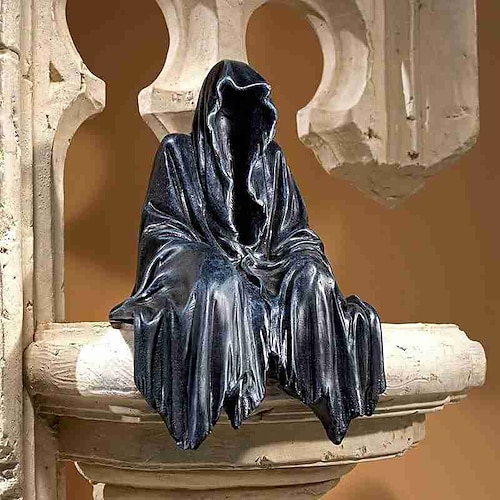 

Halloween Sculpture Decoration Grim Reaper Statue Figure Creeper Sculpture Reaper Sitting Statue Resin Desktop Art Ornament