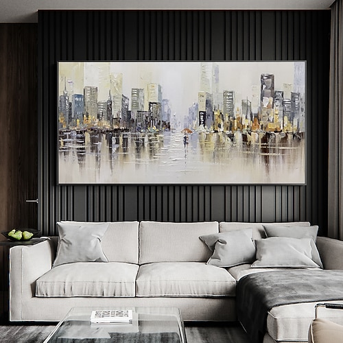 

Manual Handmade Oil Painting Hand Painted Horizontal Panoramic Abstract Architecture Modern Realism Rolled Canvas (No Frame)