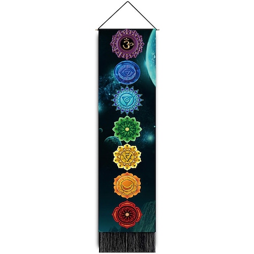 

32.5x130cm Seven Chakras Wall Decoration Tapestry Bohemian Living Room Background Cloth Paintings Yoga Energy Meditation Room Ornaments